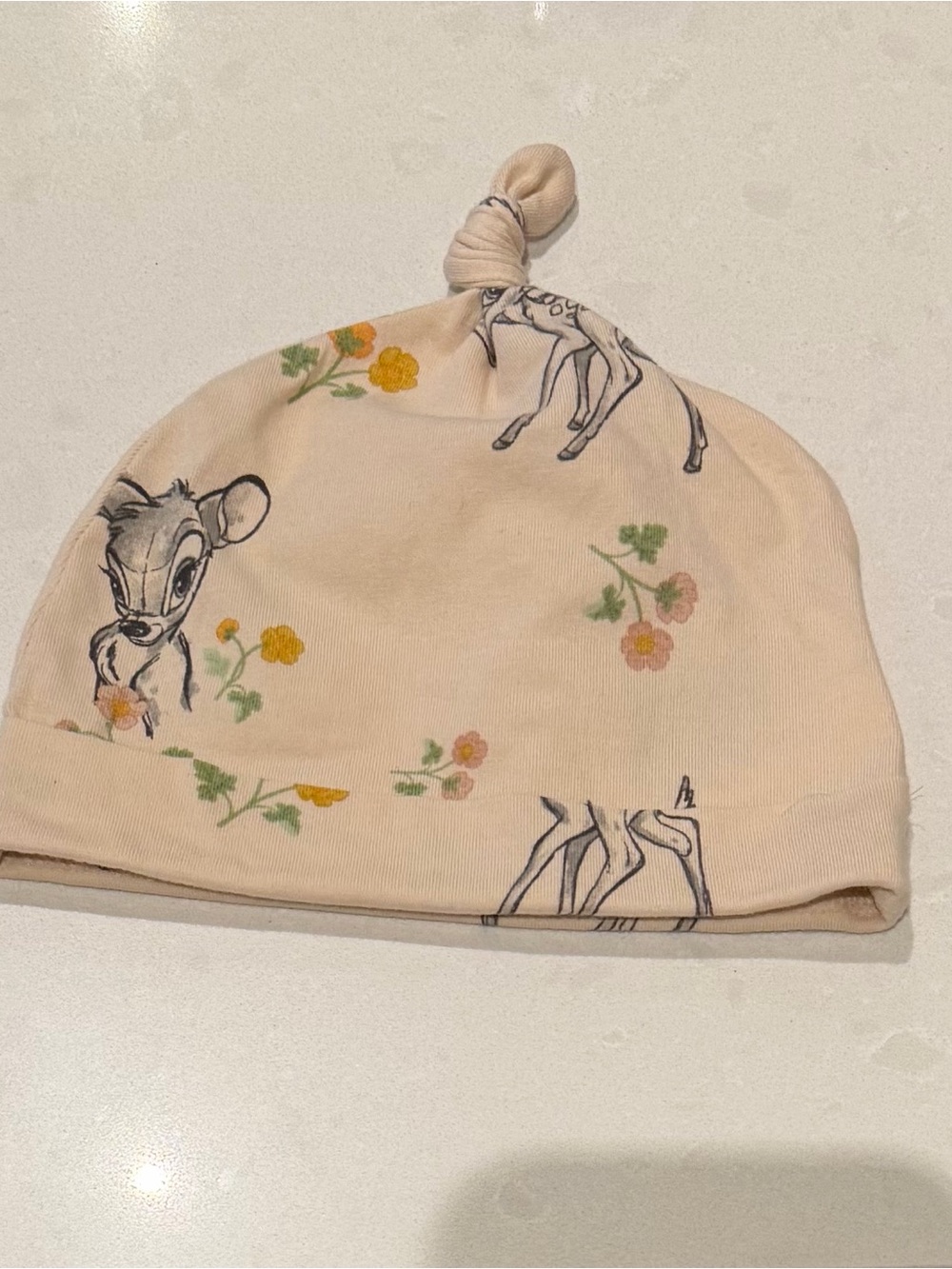 H&M 9m Baby Knot Hat with Bambi Print - Cream
